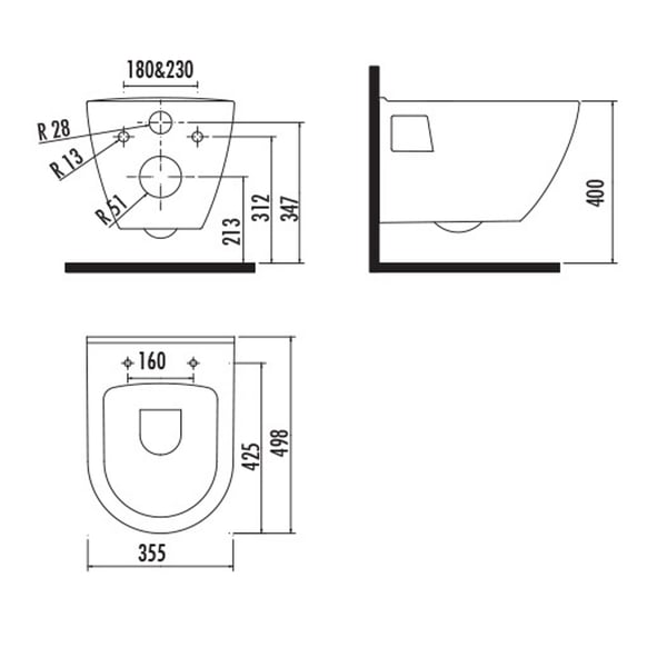 Λεκάνη Κρεμαστή Razor TP325 Λευκή